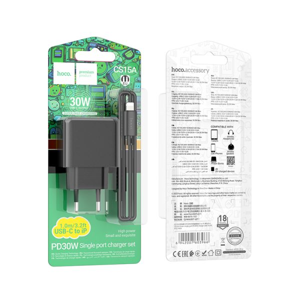 HOCO CS15A PD 30W With Type-C to Type-C Cable – Black Color